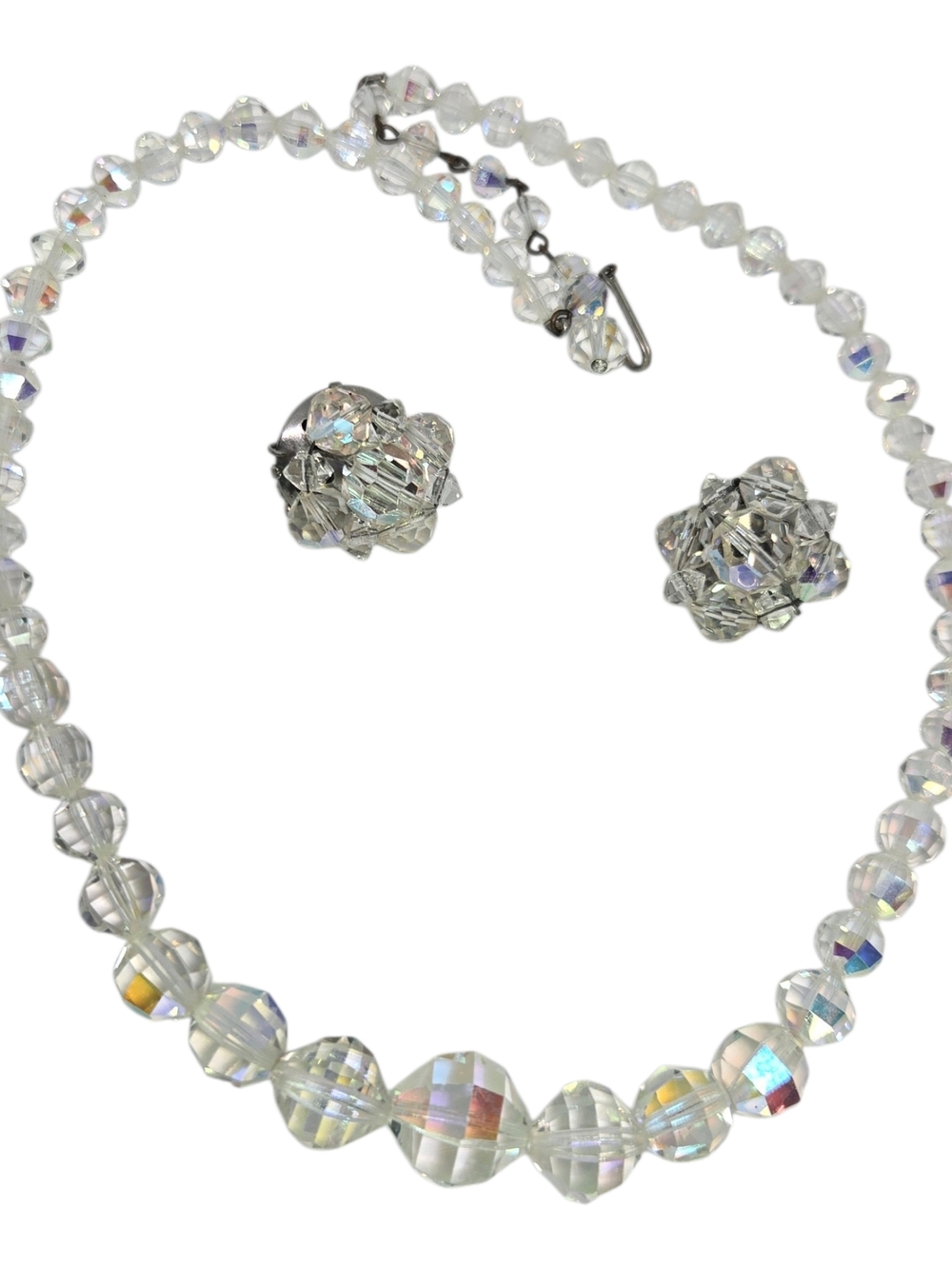 Vintage Swarovski Like Crystals Necklace And Clip On Earrings